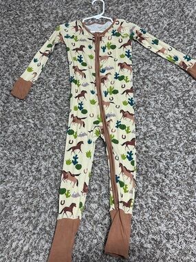 Little Sleepies Cream and Brown Horse Print Zippered Pajamas